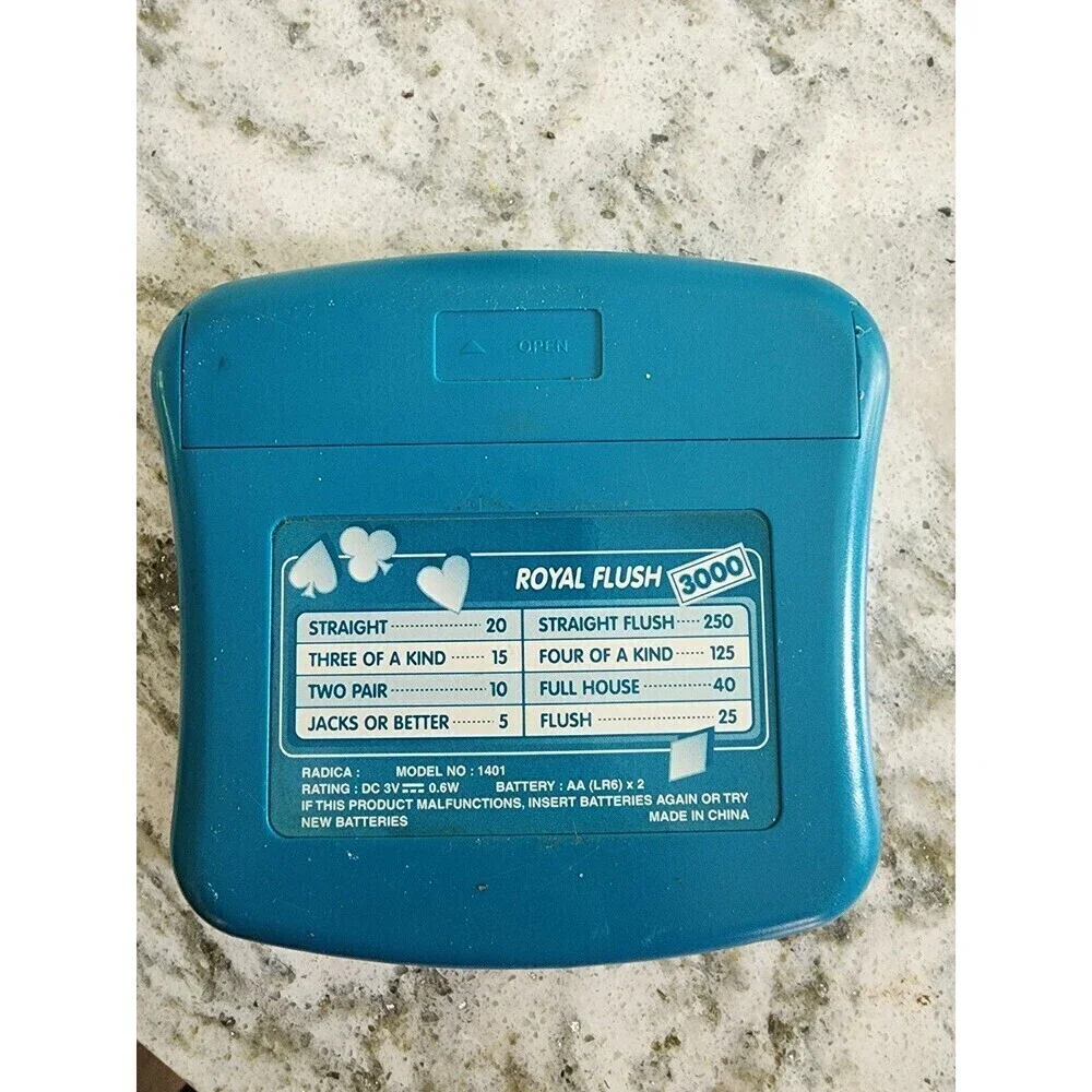 Radica Draw Poker Lite Royal Flush 3000 Handheld Game Model #1401 TESTED/Works